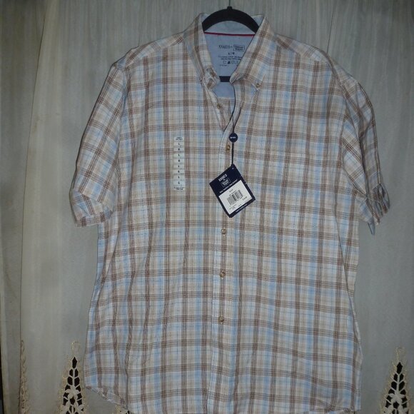 Khaki’s by Denver Hayes  Short Sleeve Plaid Button front Shirt Sz L - Picture 1 of 10